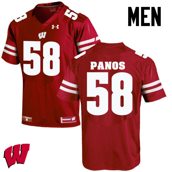 Men Wisconsin Badgers #58 George Panos College Football Jerseys-Red - Click Image to Close